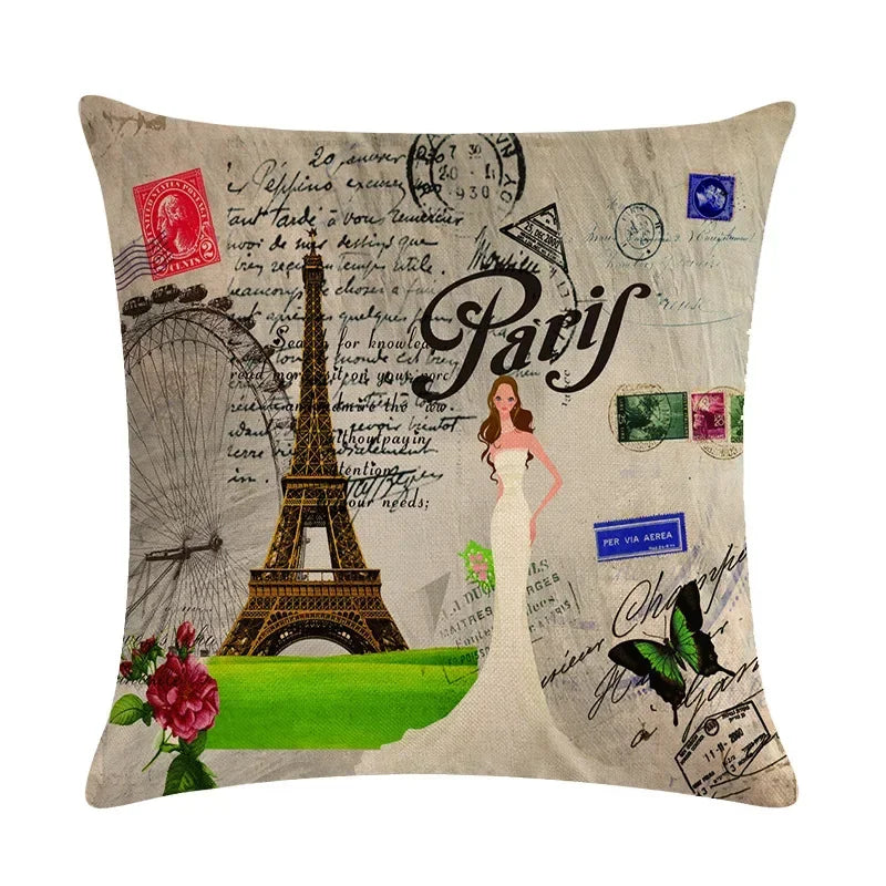 Axyaa Retro Bike Woman Linen Pillowcase 45*45cm Decorative Sofa Cushion Cover
