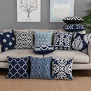 Axyaa Navy/White Embroidered Quatrefoil Pillow Cover 45x45cm Square Canvas Cotton