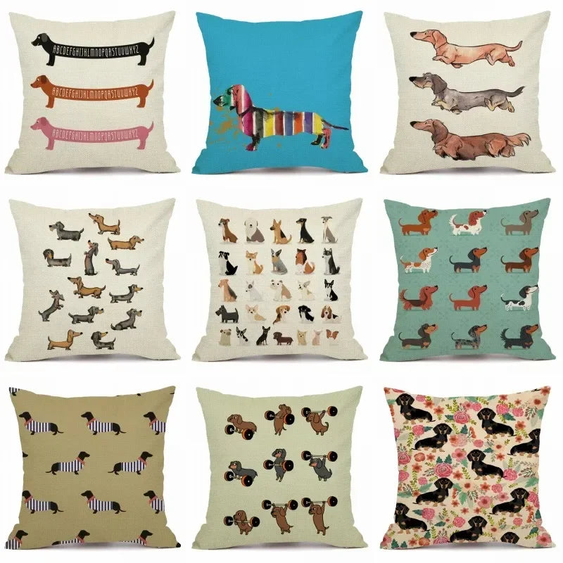 Axyaa Christmas Sausage Style Cushion Cover | Festive Dog Decorative Pillow Cover 45x45cm