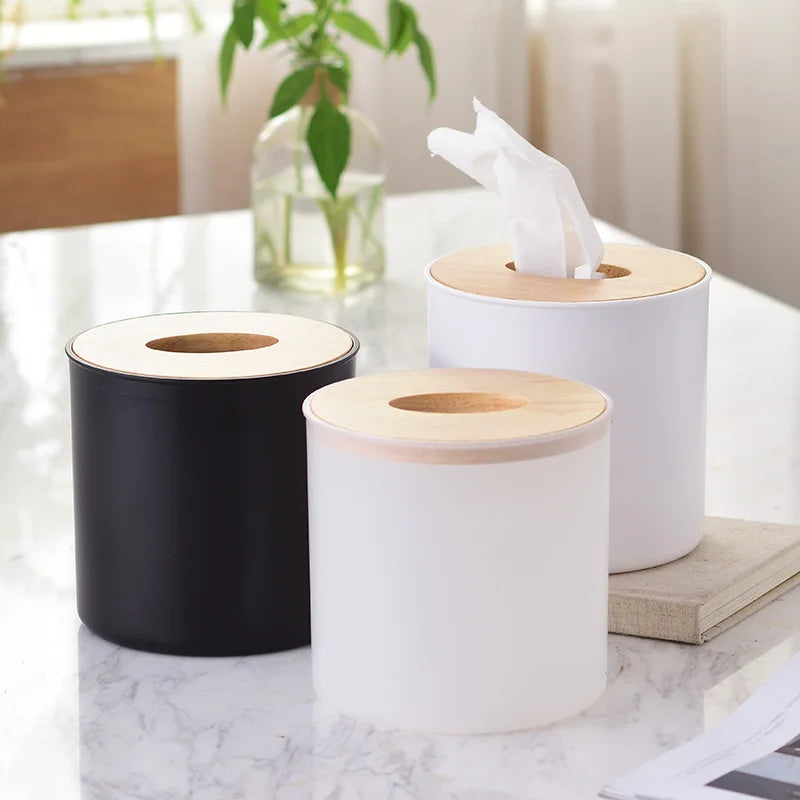 Luxury Drum Tissue Box Wooden Cover Round Storage Holder Axya Brand Home Decor