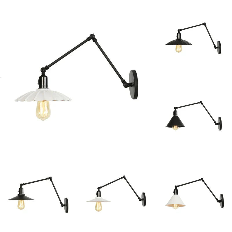Axyaa Retro Black Wall Lamp with Long Arm for Living Room Reading