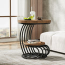 Axyaa Gold Marble End Table: Modern 2-Tier Side Nightstand, White & Gold Storage Shelf