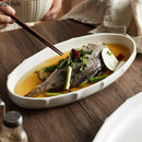 Axyaa Lotus Leaf Oval Plate: Ceramic Fish Steamed Dish for Sushi, Salad, Dessert