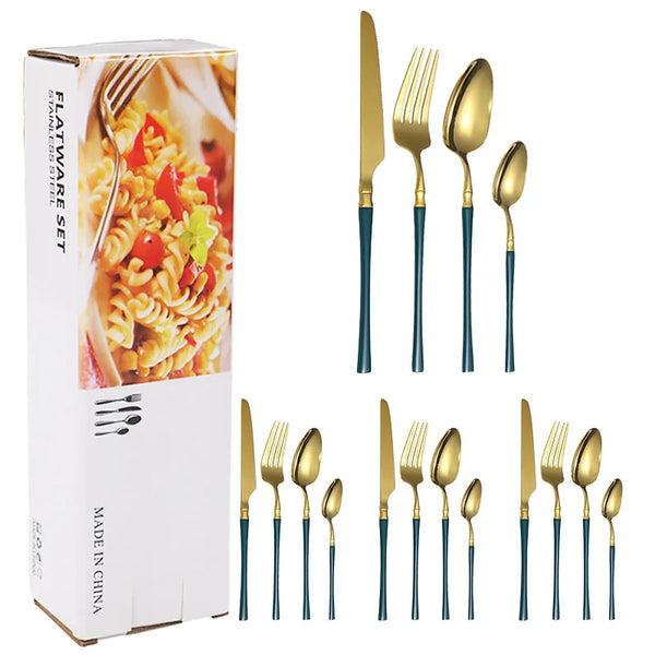 Axyaa 16-Piece Stainless Steel Tableware Set for Restaurants, Hotels, and Homes