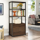 Axyaa 4-Tier Rustic Bookshelf with 2 Drawers: Etagere Display Shelf, Standard Book Shelves