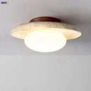 Axyaa Nordic Wood Yellow Travertine LED Ceiling Light for Modern Home Decor
