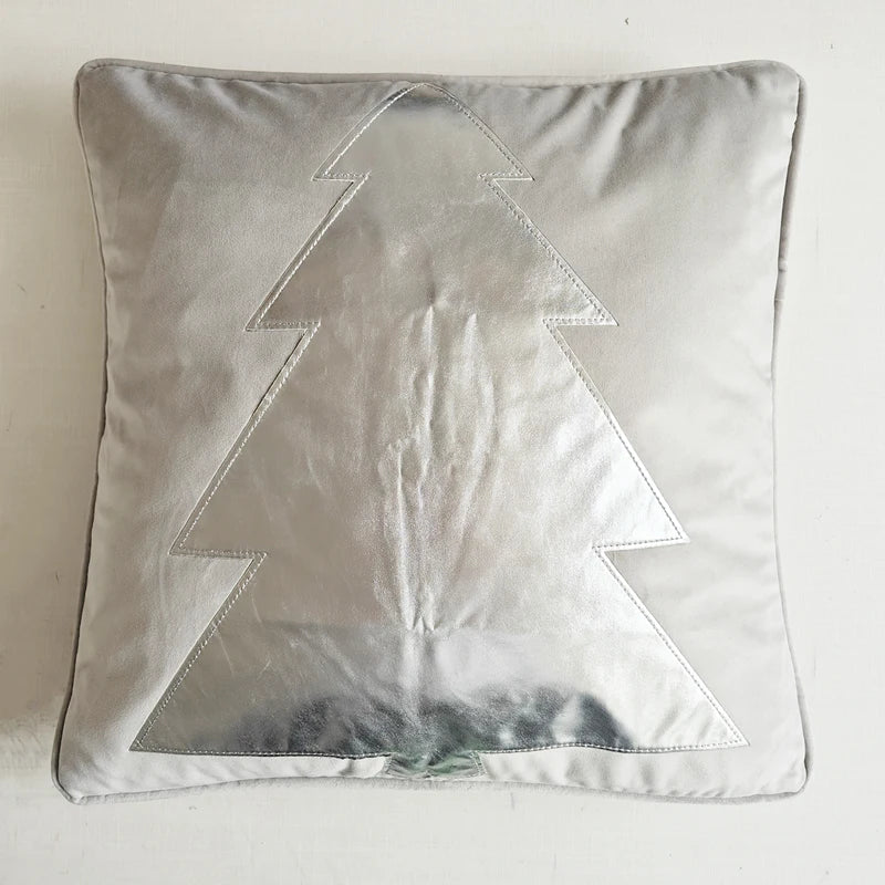 Grey Deer Christmas Tree Embroidered Cushion Cover by Axyaa – Cozy Living Room Decor