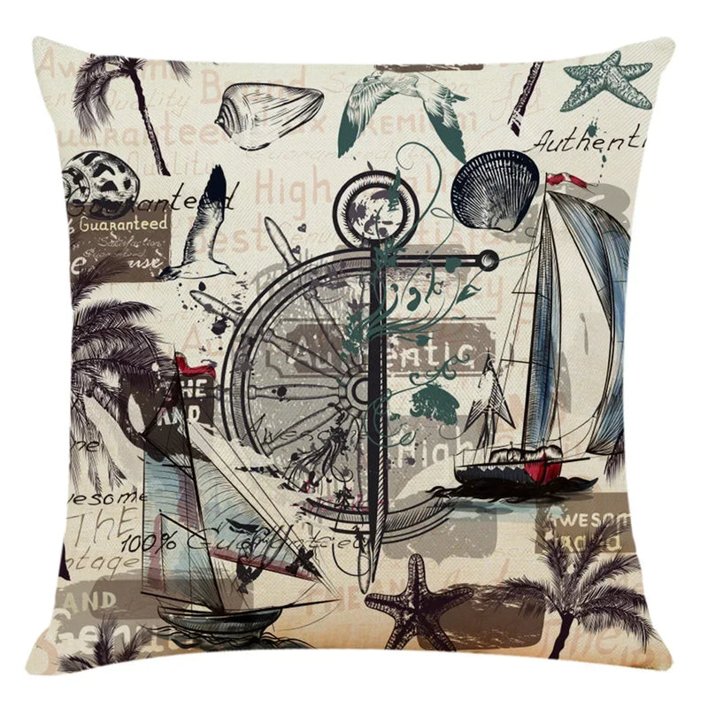 Axyaa Sailing Boat Linen Pillowcase - 45*45cm