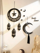 Axyaa Wooden Crescent Moon Lanterns with Star Cutouts and Tassel