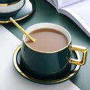 Axya™ Emerald Ceramic Couple Cup Set with Lid, Spoon & Saucer