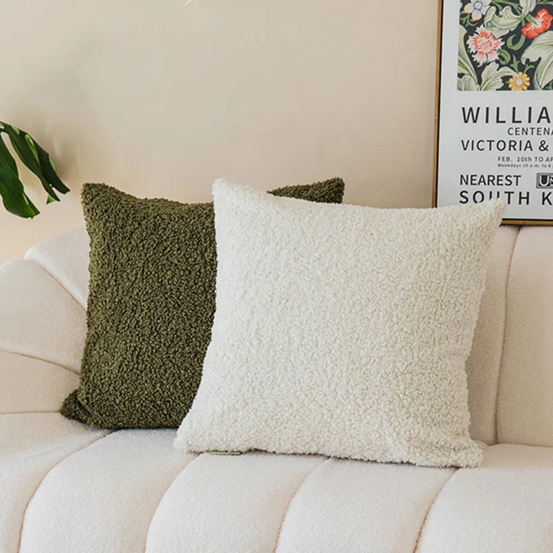 Axyaa White Plush Cushion Cover Ultra Soft Sofa Throw Pillow Cover