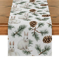 Axyaa Christmas Rabbit Pine Cone Fir Table Runner for Festive Dining Decor