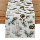 Axyaa Christmas Rabbit Pine Cone Fir Table Runner for Festive Dining Decor