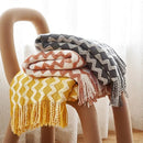 Axyaa Grey Wave Acrylic Knitted Throw Blanket with Tassels