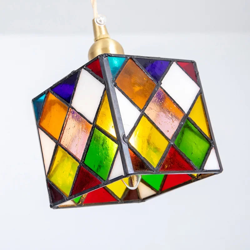 Axyaa Tiffany Cube Pendant Chandelier Stained Glass Light Fixture for Home Decor