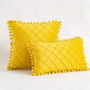 Axyaa Velvet Yellow Lumbar Pillow Cover with Pompoms & Tassels