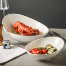 Axyaa Oblique Ceramic Bowl: Large Dessert Fruit Salad Bowl for Hotel and Restaurant Tableware