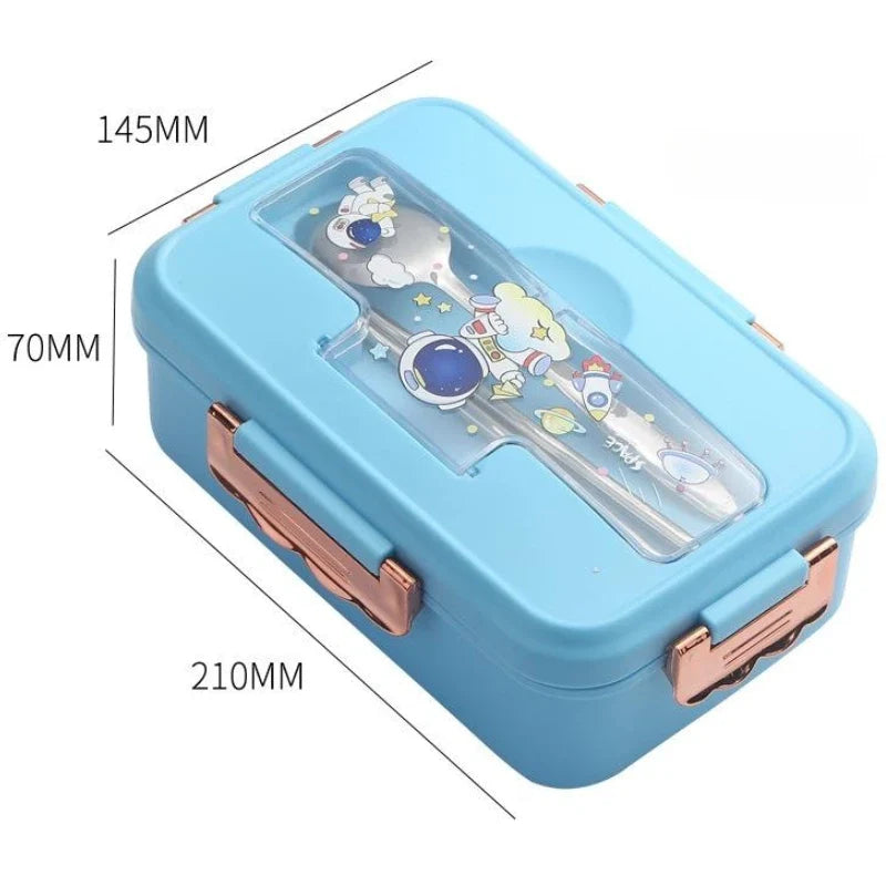 Axyaa Cartoon Pattern Bento Box with Cutlery, 3 Grid, Microwave-Safe Office Lunch Box