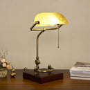 Axyaa Retro Vintage Metal Wood Bank Table Lamp with Green Lampshade