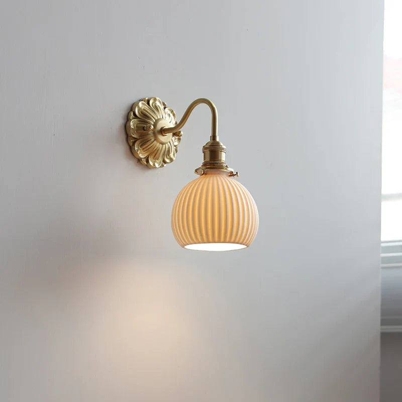 Axyaa Nordic LED Wall Sconce Copper Ceramic Lamp for Living Room & Bathroom