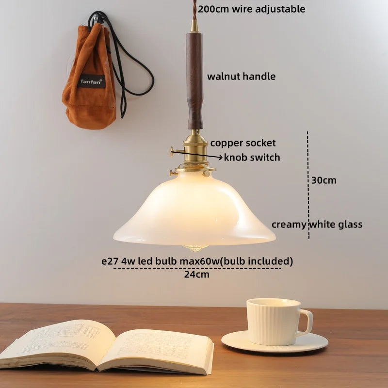 Axyaa Nordic LED Pendant Lights Glass Walnut Copper Hanging Lamp