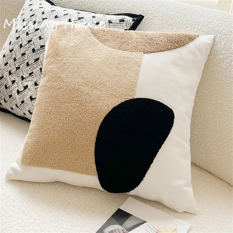 Axyaa Chessboard Grid Embroidered Pillowcase for Sofa Bed Chair Living Room