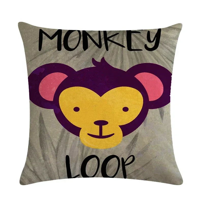 Axyaa Cartoon Animal Linen Throw Pillow Cover Home Sofa Bed Decoration 45*45cm
