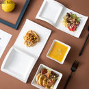 Axya White Ceramic Dinner Set: Plates, Platter, Bowls - Snack, Dessert, Sushi, Dim Sum