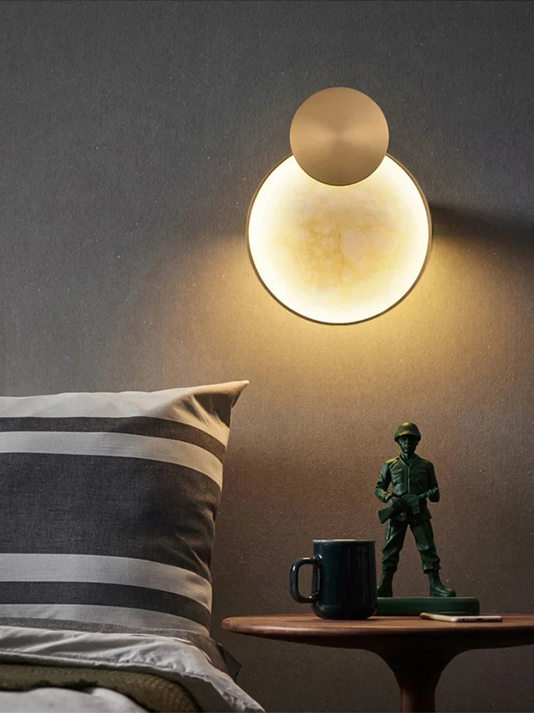 Axyaa Round Marble Wall Lamp - Modern Copper Indoor LED Lighting Decor for Home
