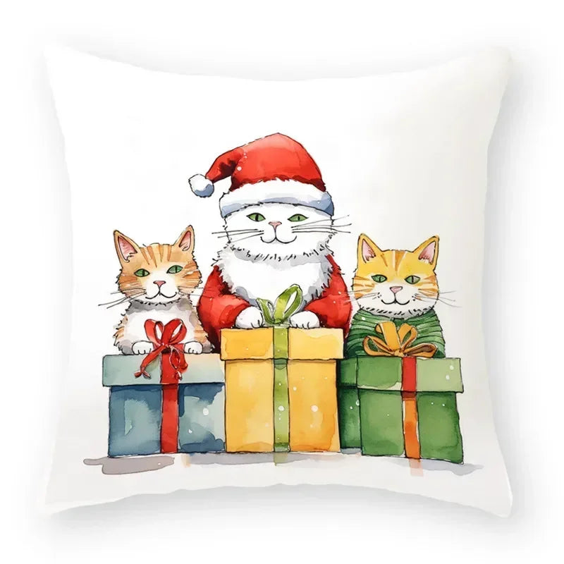 Christmas Cartoon Animal Printed Pillowcase by Axyaa: Decorative Throw Cover for Sofa, Living Room, Cushion