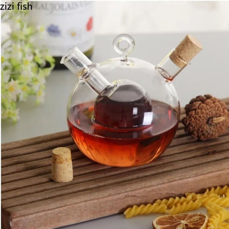 Axya Double Layer Glass Seasoning Bottles - 2-in-1 Oil & Vinegar Pot