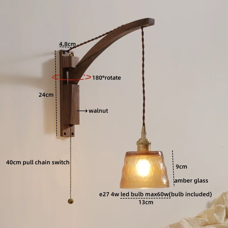 Axyaa Nordic LED Wall Sconce Walnut Copper Stair Light - Modern Home Decor