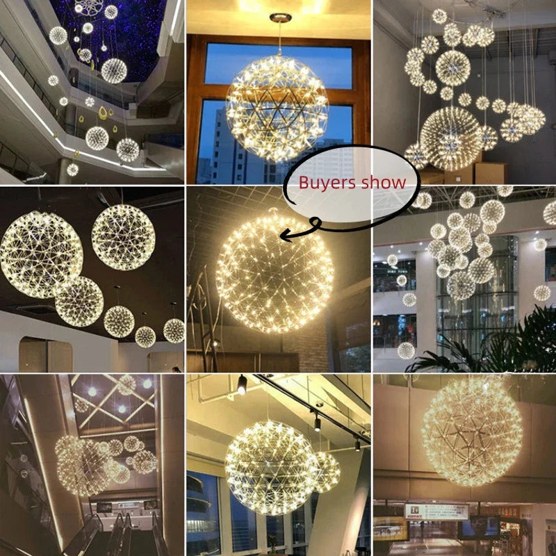 Axyaa Designer Spark Ball Pendant Chandelier Stainless Steel LED Lamp