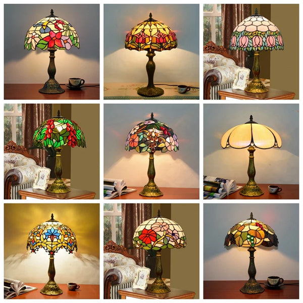 Axyaa Tiffany Style Stained Glass Table Lamp Vintage Bedroom Desk Light
