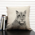 Axyaa African Animal Linen Pillow Cover 45x45cm - Lion, Elephant, Elk Portrait Decor