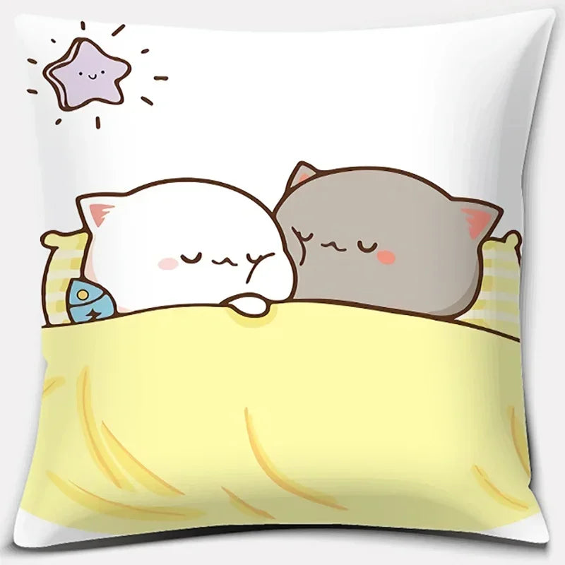Peach Cat Pattern Decorative Pillowcase by Axyaa - Home Office Square Cover
