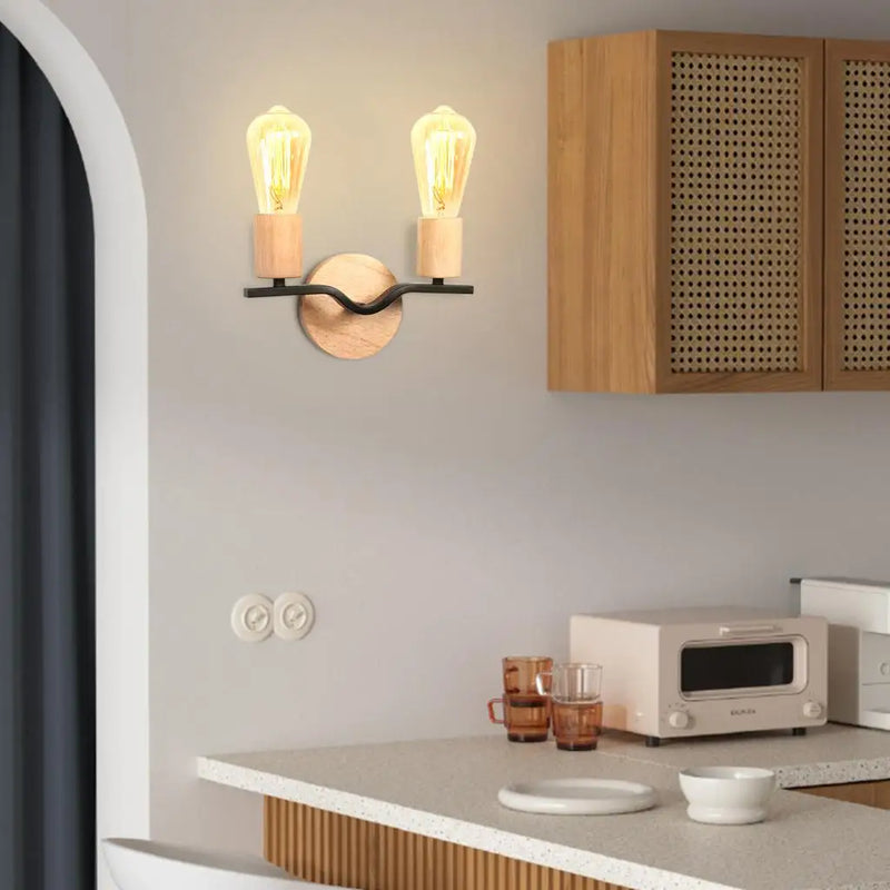 Iron Wood Lampshade Wall Sconce by Axyaa: Modern Vintage Lighting