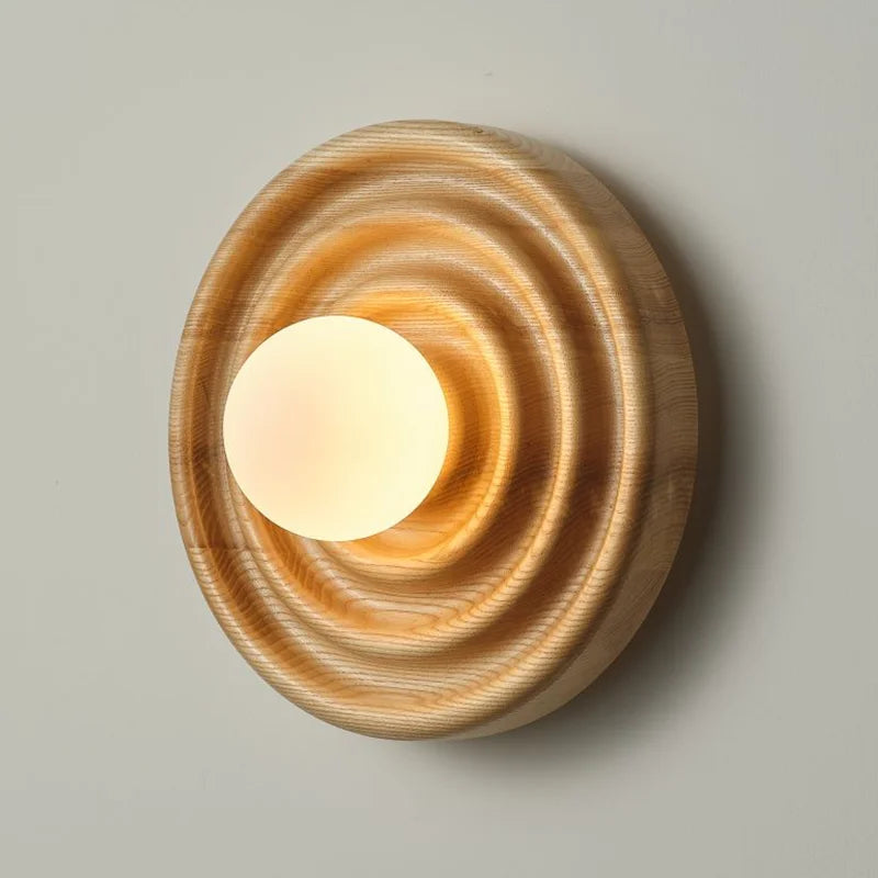 Axyaa Round Ash Wood Wall Lamp LED Light for Living Room Decor