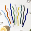 Axyaa Wavy Glass Straws Set with Brush, Colorful Drinkware for Kitchen, Party, Bar