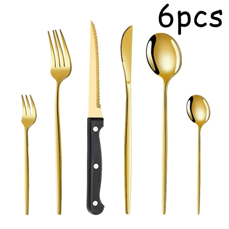 Axyaa 48pc Stainless Steel Tableware Set Knife Fork Spoon Dessert Steak Knife