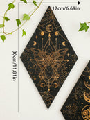 Axyaa Black Moon Phase Rhomboid Wooden Wall Decor - Boho Witch Aesthetic Wall Art