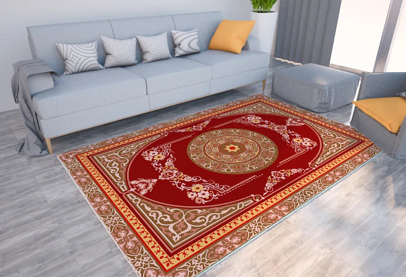 Axyaa Ethnic Pattern Print Carpet Bohemian Soft Floor Mat for Home Decor