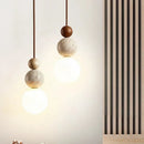 Axyaa Yellow Travertine Stone LED Pendant Light for Living Room & Kitchen