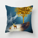 Axyaa Black Gold Elk Tree Bird Butterfly Printed Pillowcase for Living Room Home