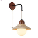 Axyaa White Glass LED Wall Lights Yellow Travertine Switch Wood Sconce