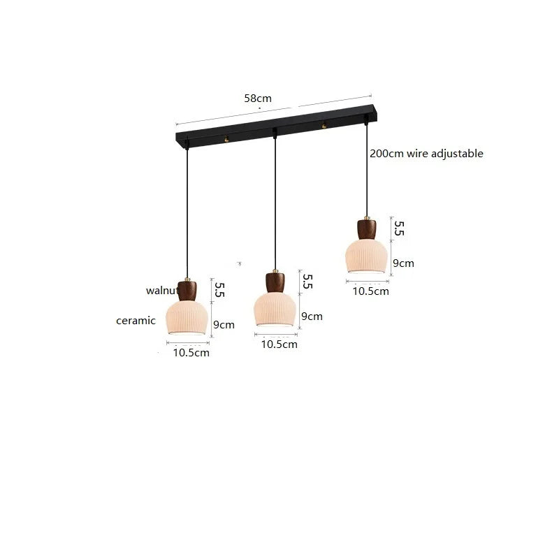 Axyaa Walnut Ceramic Nordic LED Pendant Lights - Japanese Style Modern Hanging Lamp