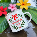 Axyaa Custom Name Wreath Enamel Mug - Christmas Family Party Coffee Wine Cup