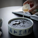 Axyaa Bamboo Ceramic Teapot Tray Set for Zen Kung Fu Tea Ceremony