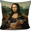 Funny Cat Mona Lisa Pillow Cover by Axyaa: Cat Lady Decor Gift for Sofa, Couch, Bed
