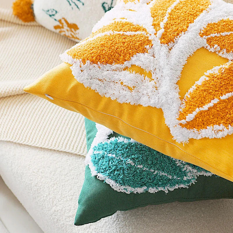 Axyaa Soft Tufted Pompom Leaves Cushion Cover for Sofa Bed, 45x45cm